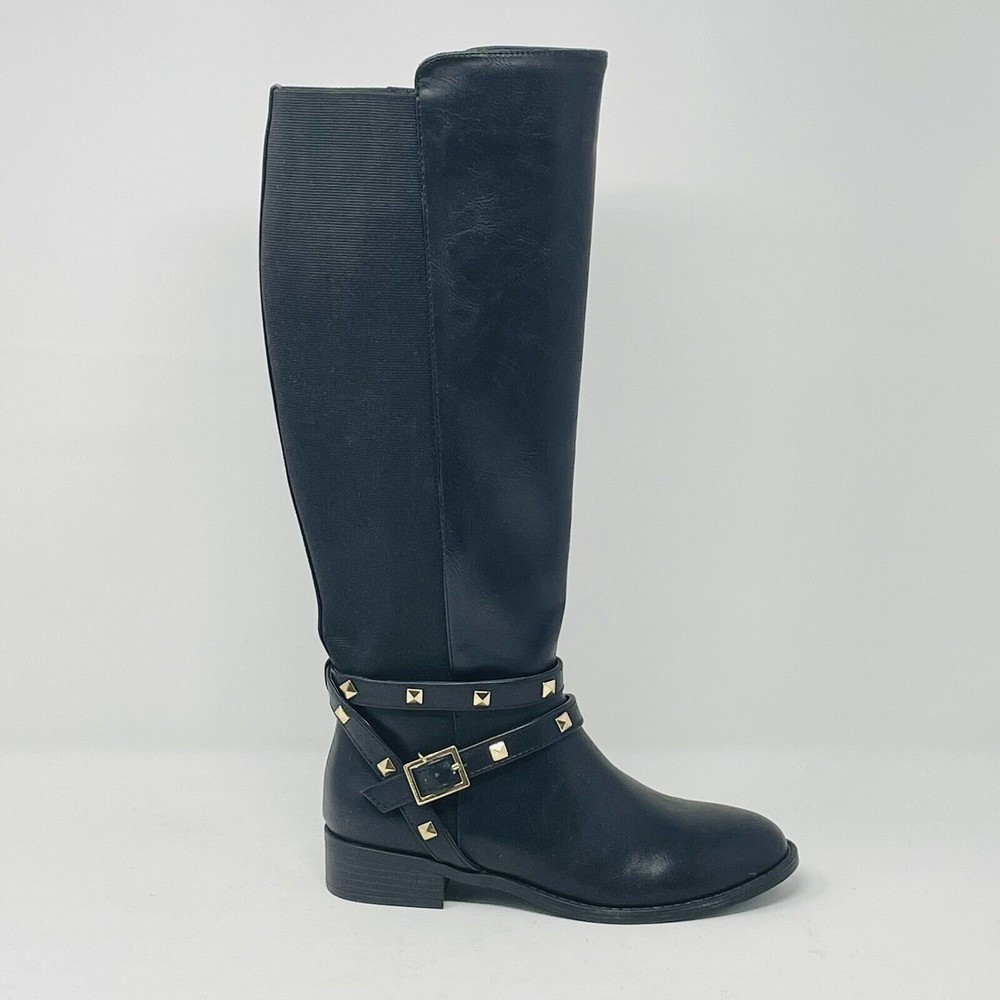 Thalia Sodi Vallie Studded Faux Leather Tall Riding Boots Womans  6M